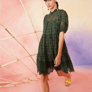 ULLA Johnson Army Green Simone Anglaise Lace Eyelet Dress